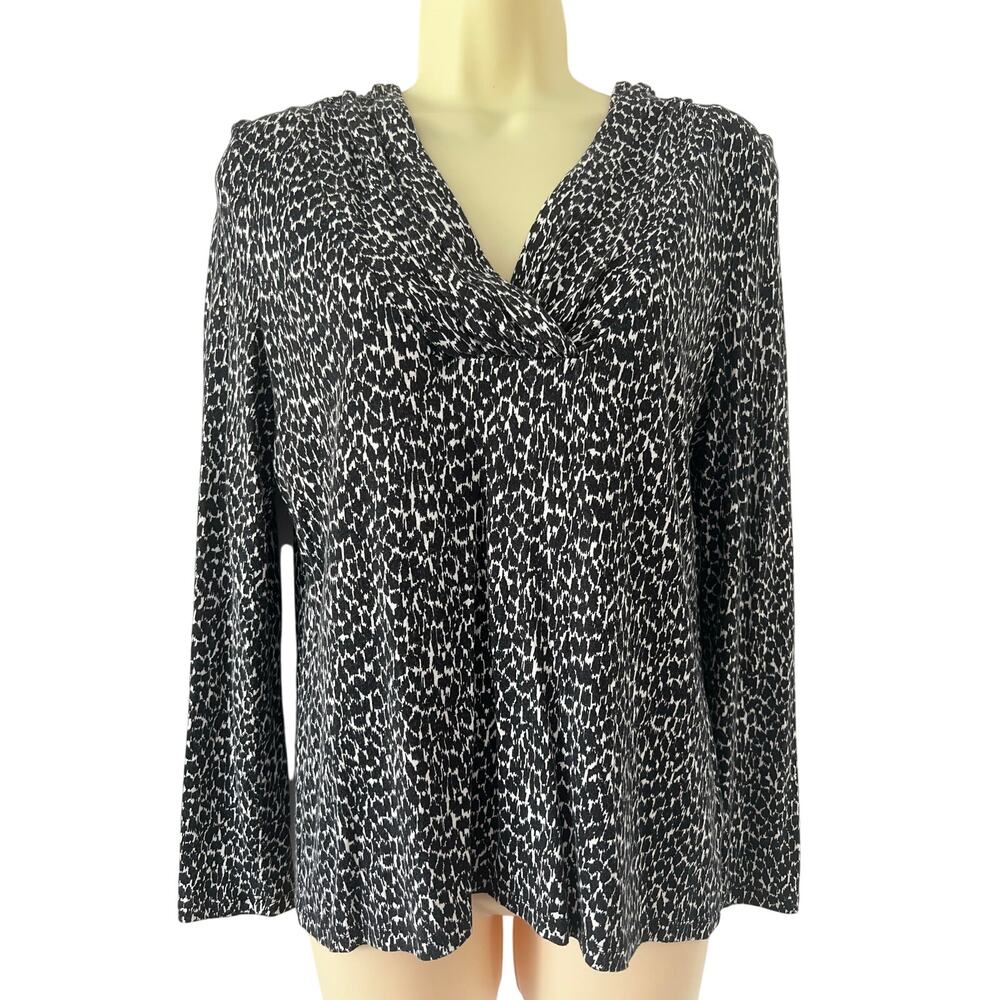 Talbots Petite Medium Black & White Animal Print Knit Top Casual Office